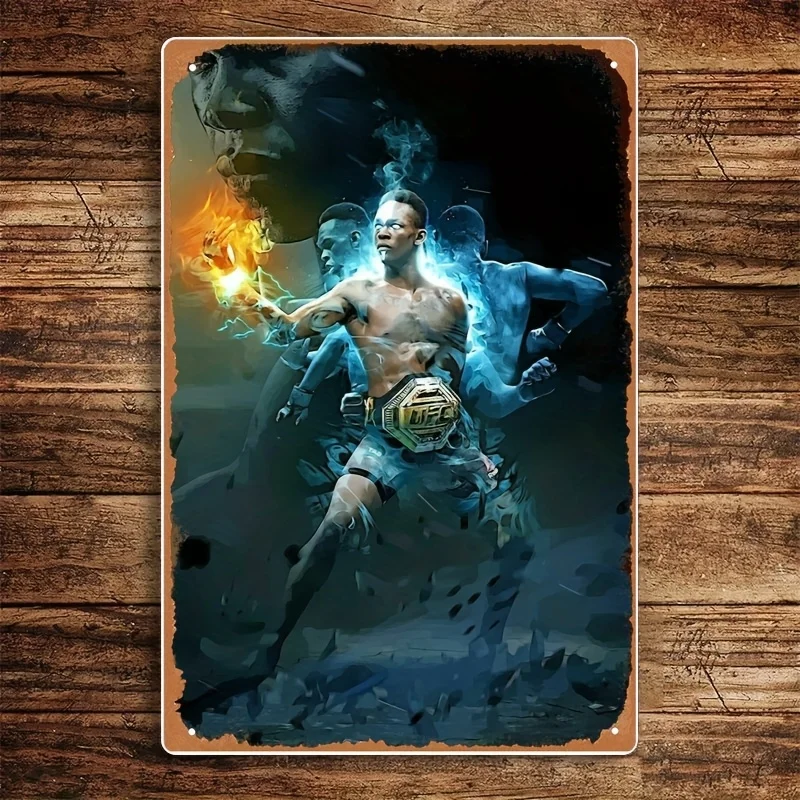 Retro Metal Tinplate Wall Art - Dynamic Boxing Scene with Fiery Emblem, Classic Iron Painting for Home, Bar, Cafe, Garage
