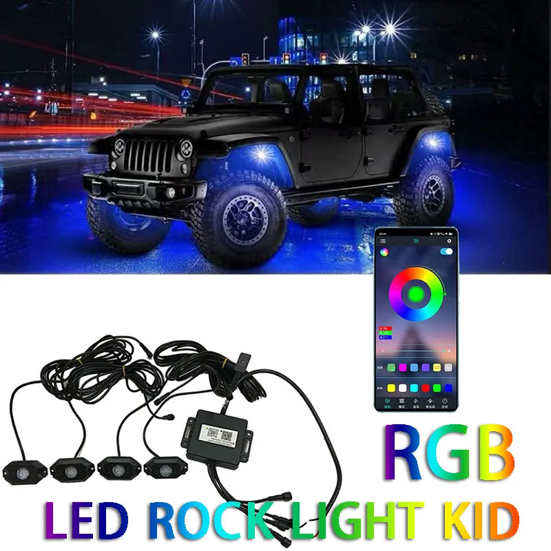 SXMA J140 RGB Rock Lights 4-Pods Car Atmosphere Lamp Multicolor Underglow for J eep Off-road Truck SUV etc Trail Rig Light