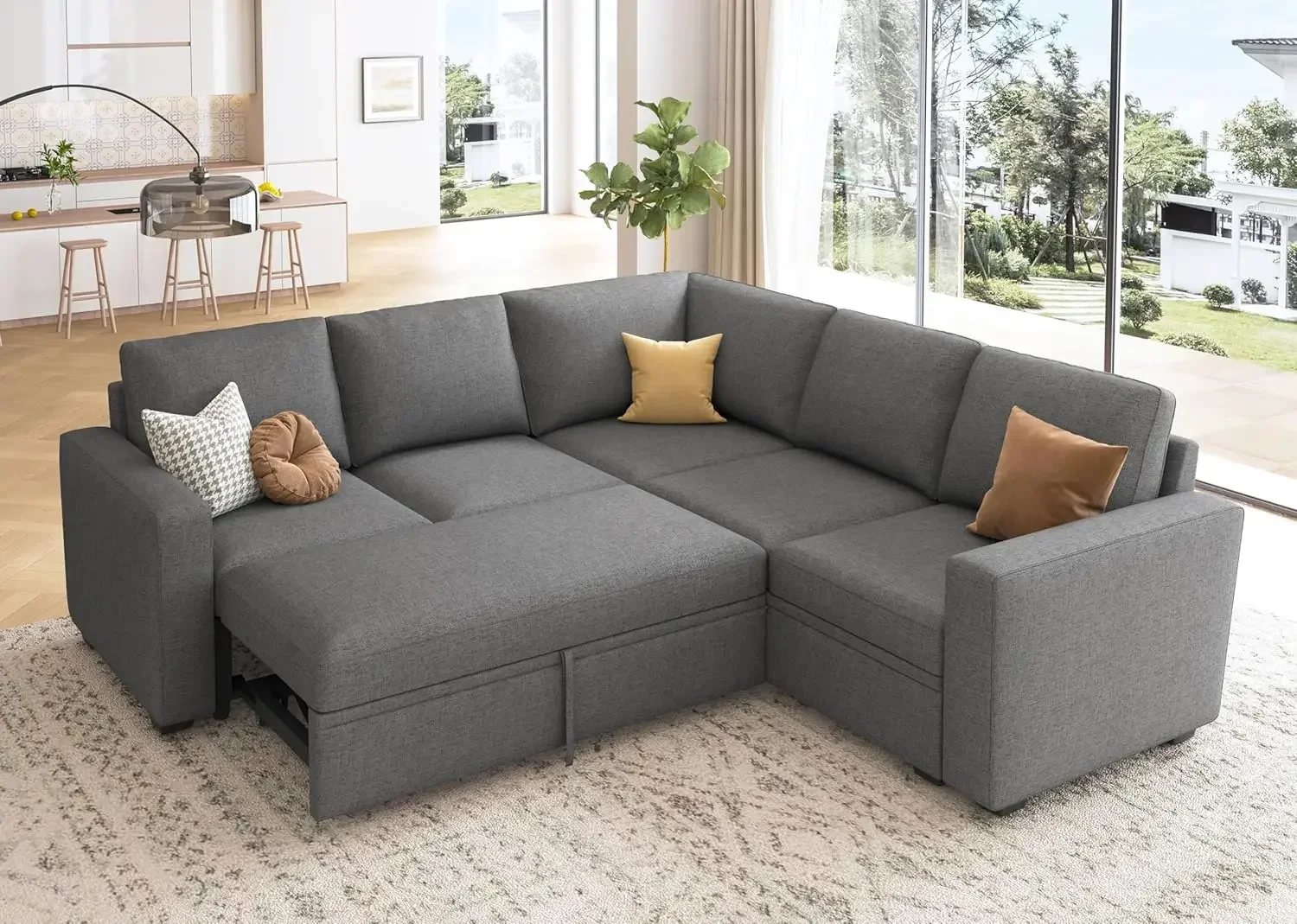 

Modular Sectional Sleeper Sofa with Pull Out Bed, L Shaped Sectional Couch, Convertible Sectional Couches Living Room, Dark Grey