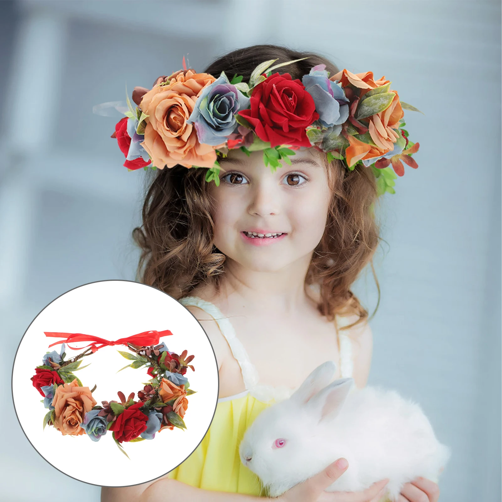 

Vintage Flower Crown For Women Bride Wedding Accessories Artificial Rose Tiara Headpiece Rainbow Floral Hair Decoration Party