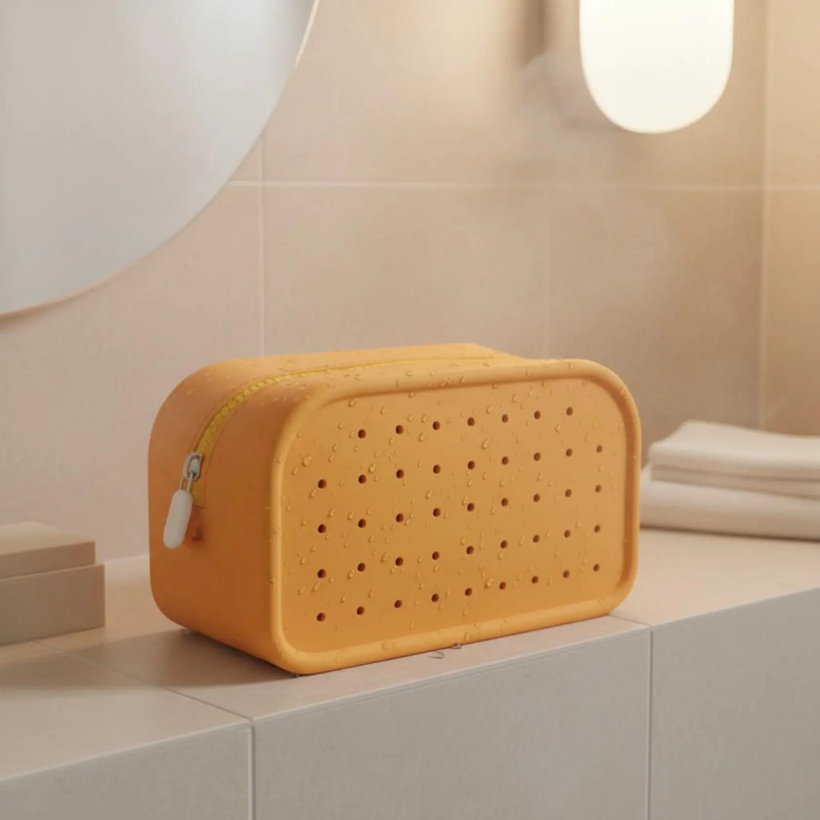 Silicone Cosmetic Bag Easy to Clean Silicone Makeup Bag Travel Toiletry Case Multi-Purpose Perforated DIY Pouch Wide Opening