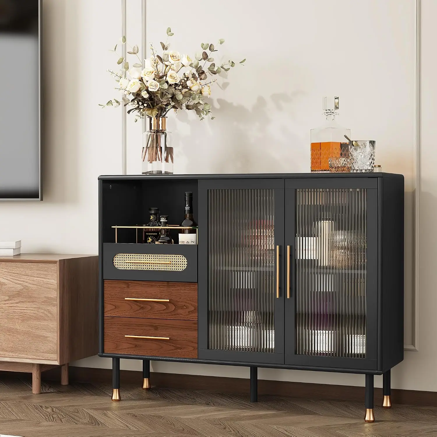 48" Bar Cabinet with Wine Storage & Drawers, Sideboard with Wine Racks for Kitchen Dining Living Room, Customized image 3