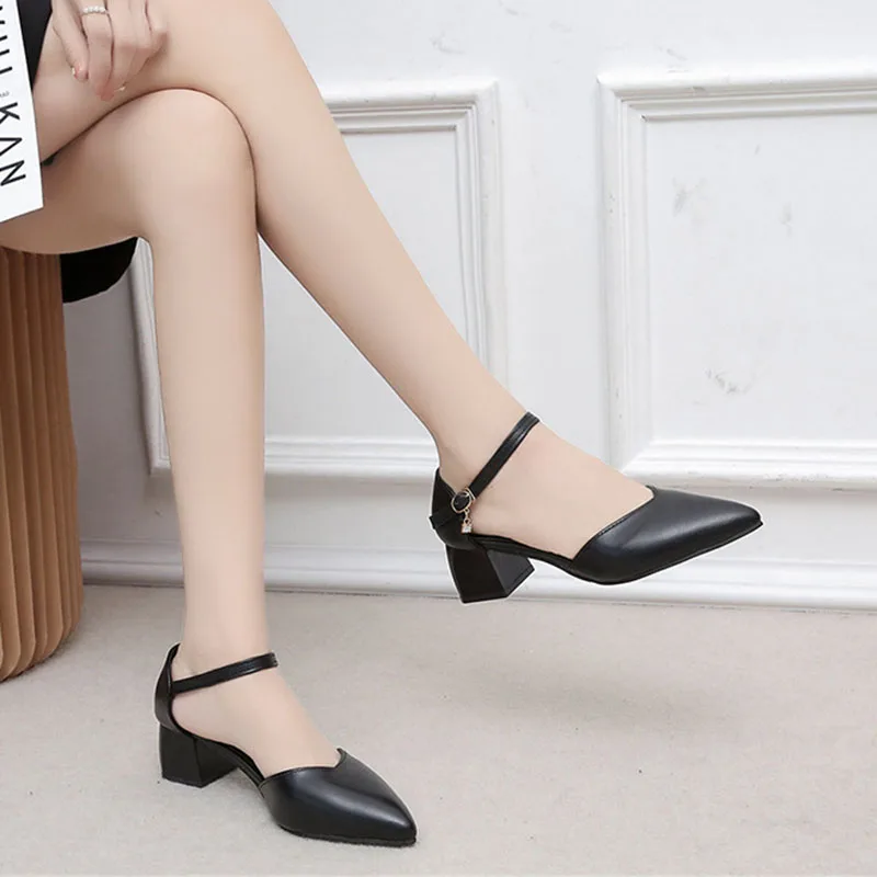 Pointed Toe Square Heel High Heels Sandals Women 2023 Autumn Summer Shoes Woman Fashion Students Patchwork Ladies Shoes Female