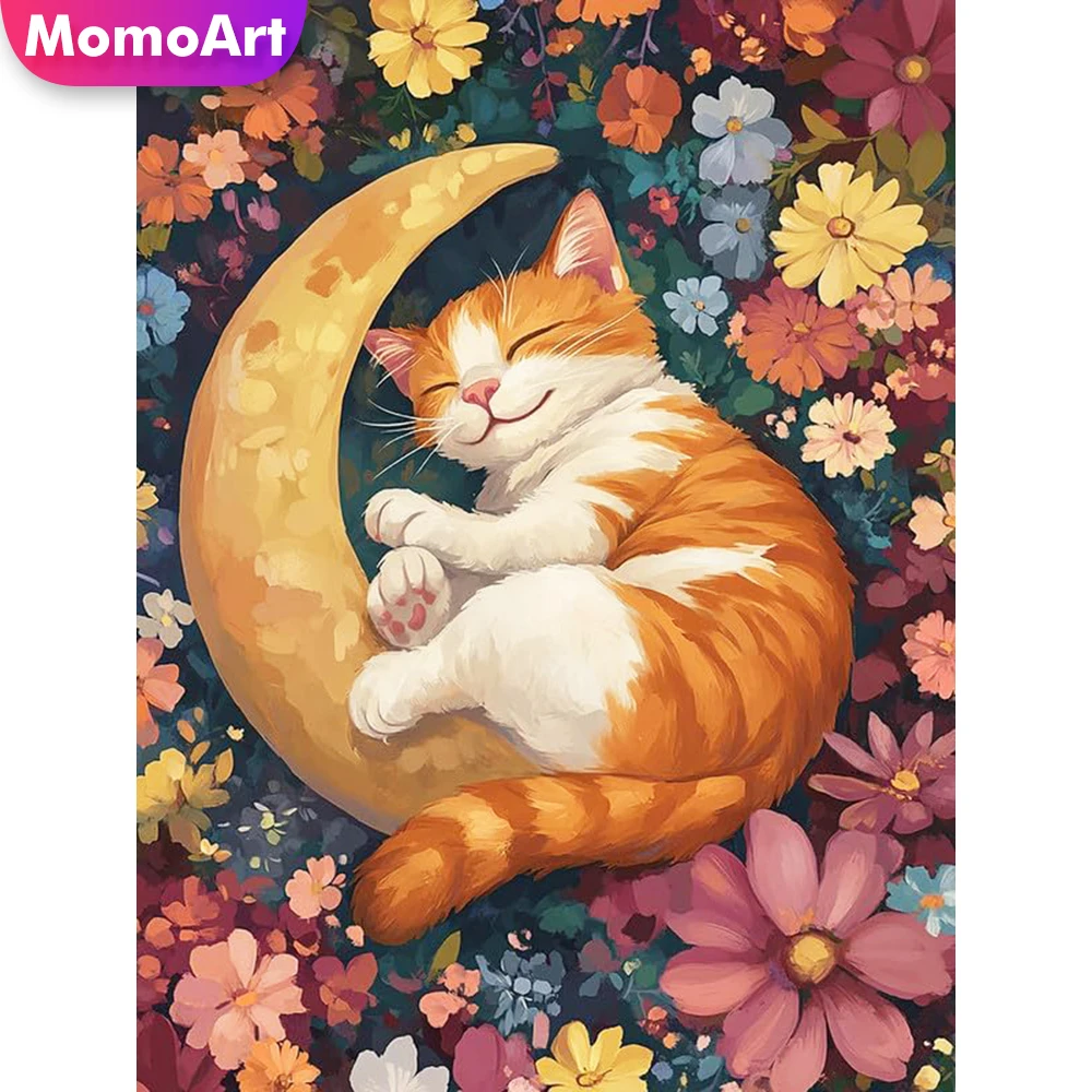 Momoart DIY Katzen-Diamant-Stickerei Tier-Malerei Strass-Bild Blumen-Diamant-Mosaik Mond Neuerscheinung Kindergeschenk
