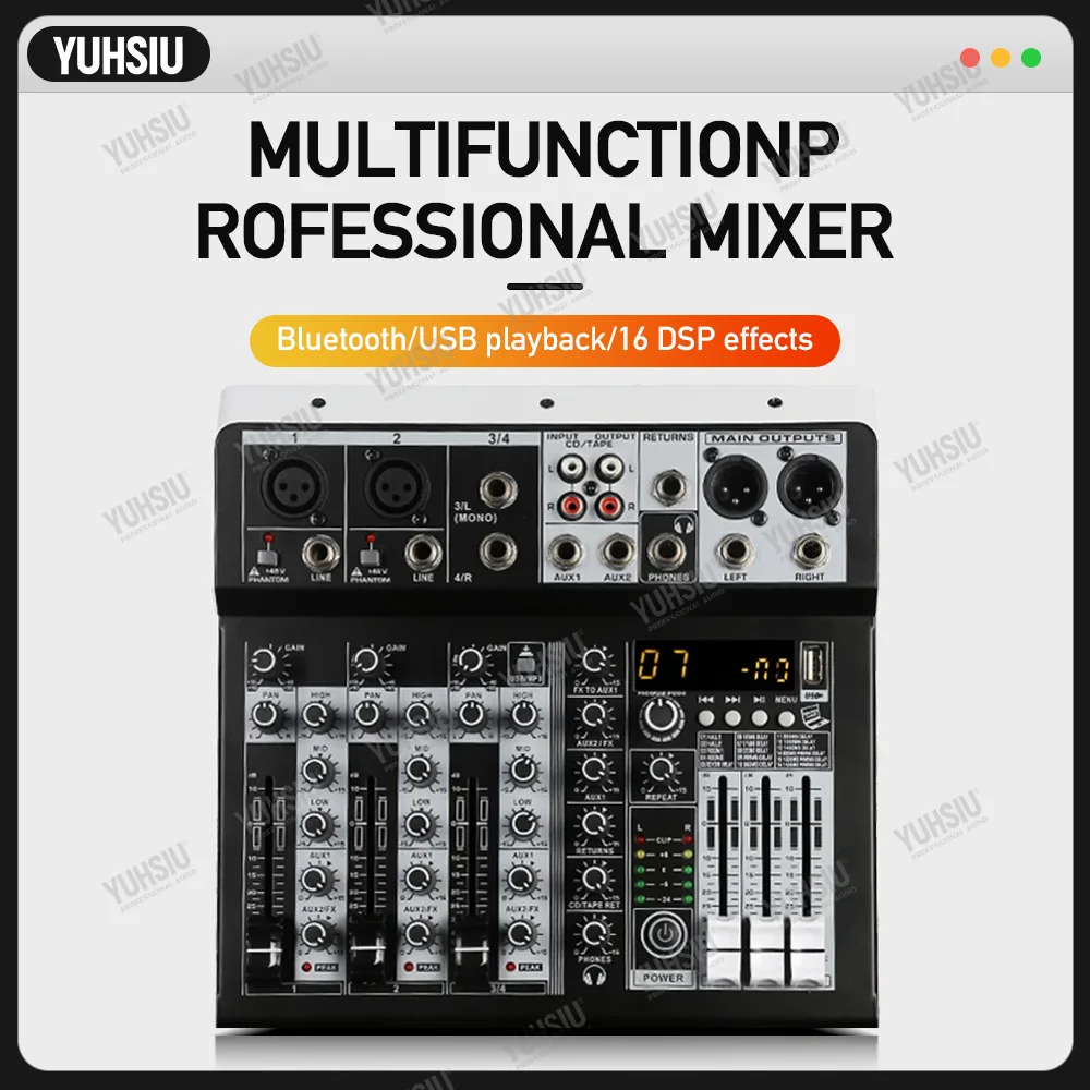 Small mixing console 12V DC for outdoor performances, professional home use, 16 types of digital reverb, Bluetooth USB recording