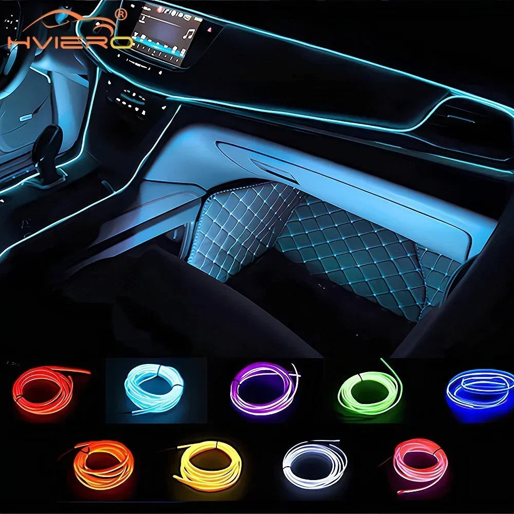 1M/2M/3/5M Car Dashboard Interior Atmosphere Lamp Welcome Door Light Auto LED Strip Wire Rope Tube Line USB Cigarette Neon Plate