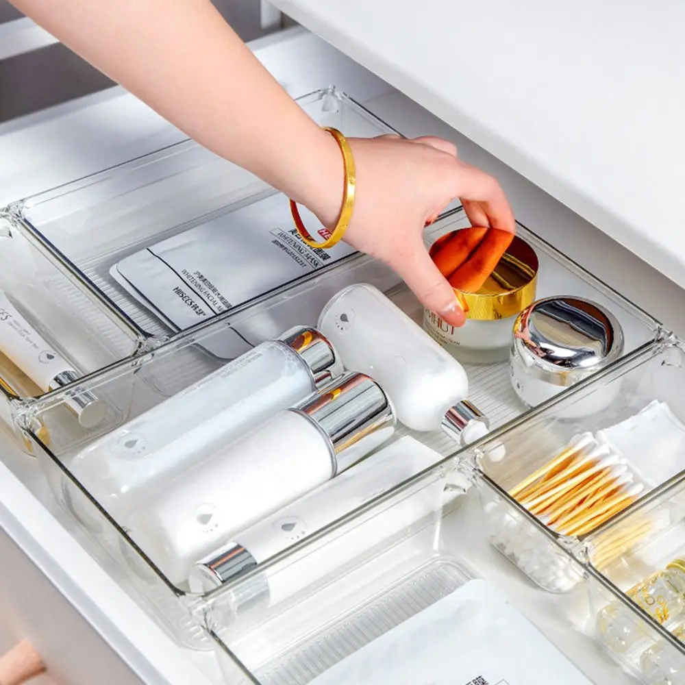 Durable S/M/L/XL/XXL Desktop Storage Box Drawer Transparent Storage Organizer Rectangular Plastic Cosmetics Organizer Boxes