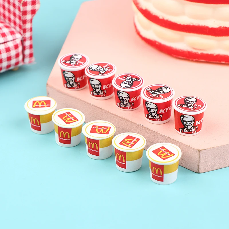 5Pcs/set 1/12 Dollhouse Miniature Food Fastfood Mini KFC Family Bucket Modle Toys Pretend Play Doll House Decor