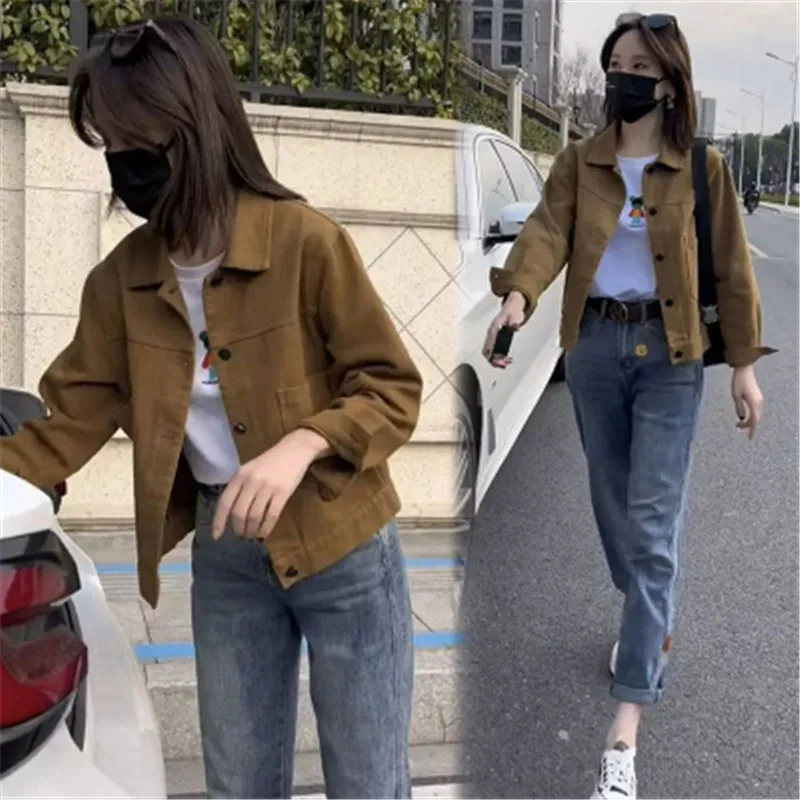 

2024 Spring Autumn New Women Short Denim Coat Fashion Single-Breasted Vintage Jeans Jacket Female Loose Cowboy Outerwear B269