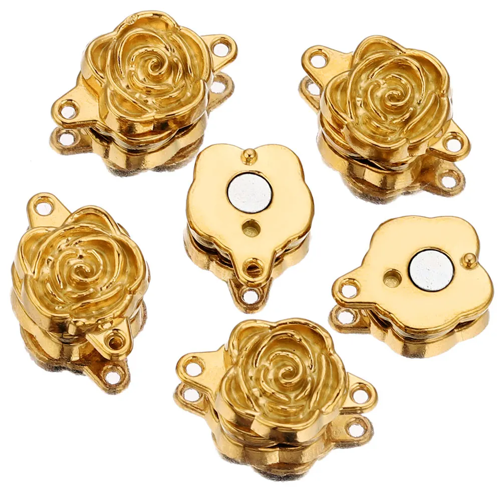 

2set Stainless Steel 3D Double Sided Rose Flower Magnetic Clasps Lock Connectors Clasps for DIY Jewelry Making Bracelet Necklace