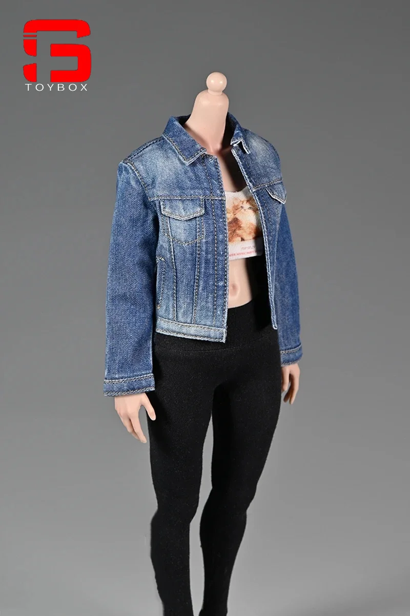 In Stock 1/6 Scale Female Washed Denim Top Short Jacket Slimming Clothes Model Fit 12'' Solider Action Figure Body Dolls