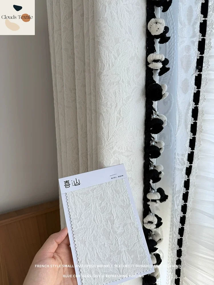 Custom Size French Cream Style Retro Blackout Bedroom Chenille High-end Jacquard Rose Light Luxury White Curtains for Bedroom