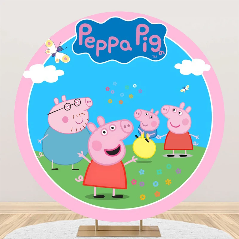 Hasbro Peppa Pig Round Circle Photo Backdrop Background Photography Baby Shower Kids Birthday Party Supplies Props Decorate