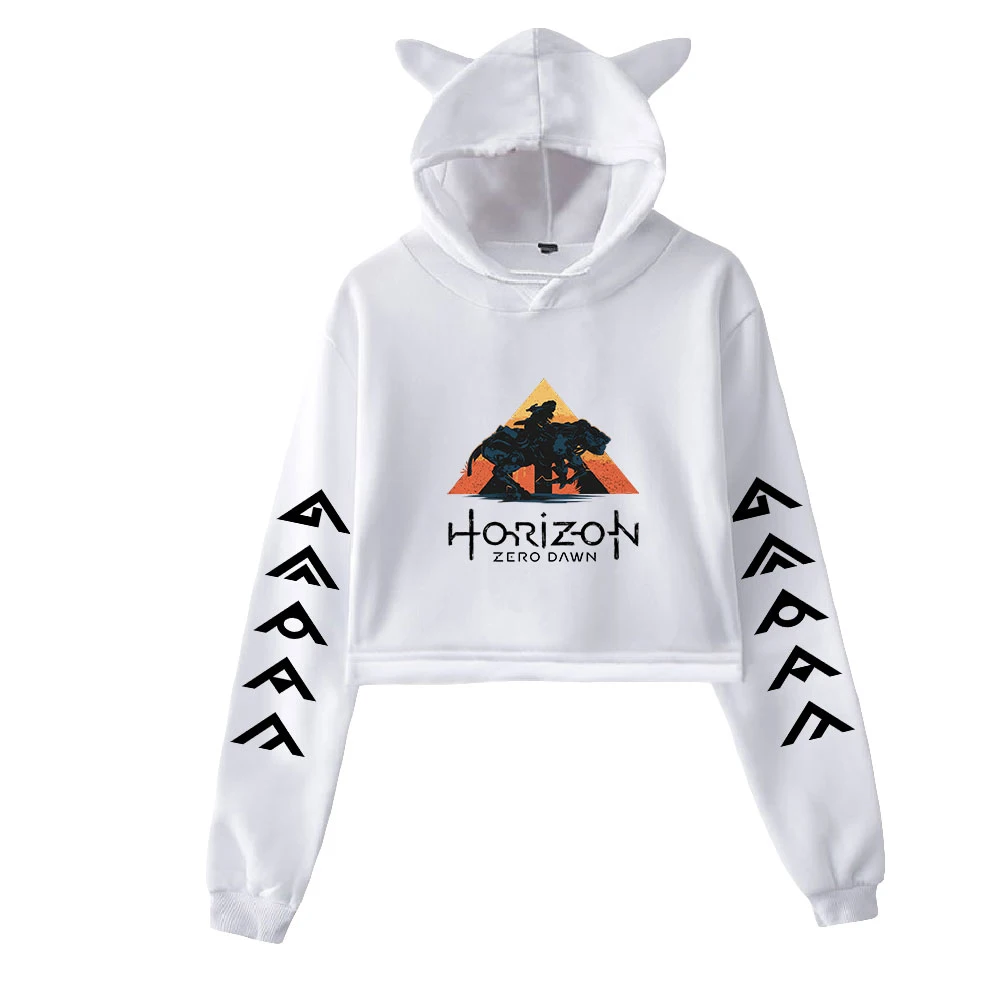 Hot Game Horizon Forbidden West Hoodie Vintage 90s Streetwear Merch Hoodies Sports Sweatshirts for Girls Cat Ear Crop Pullover