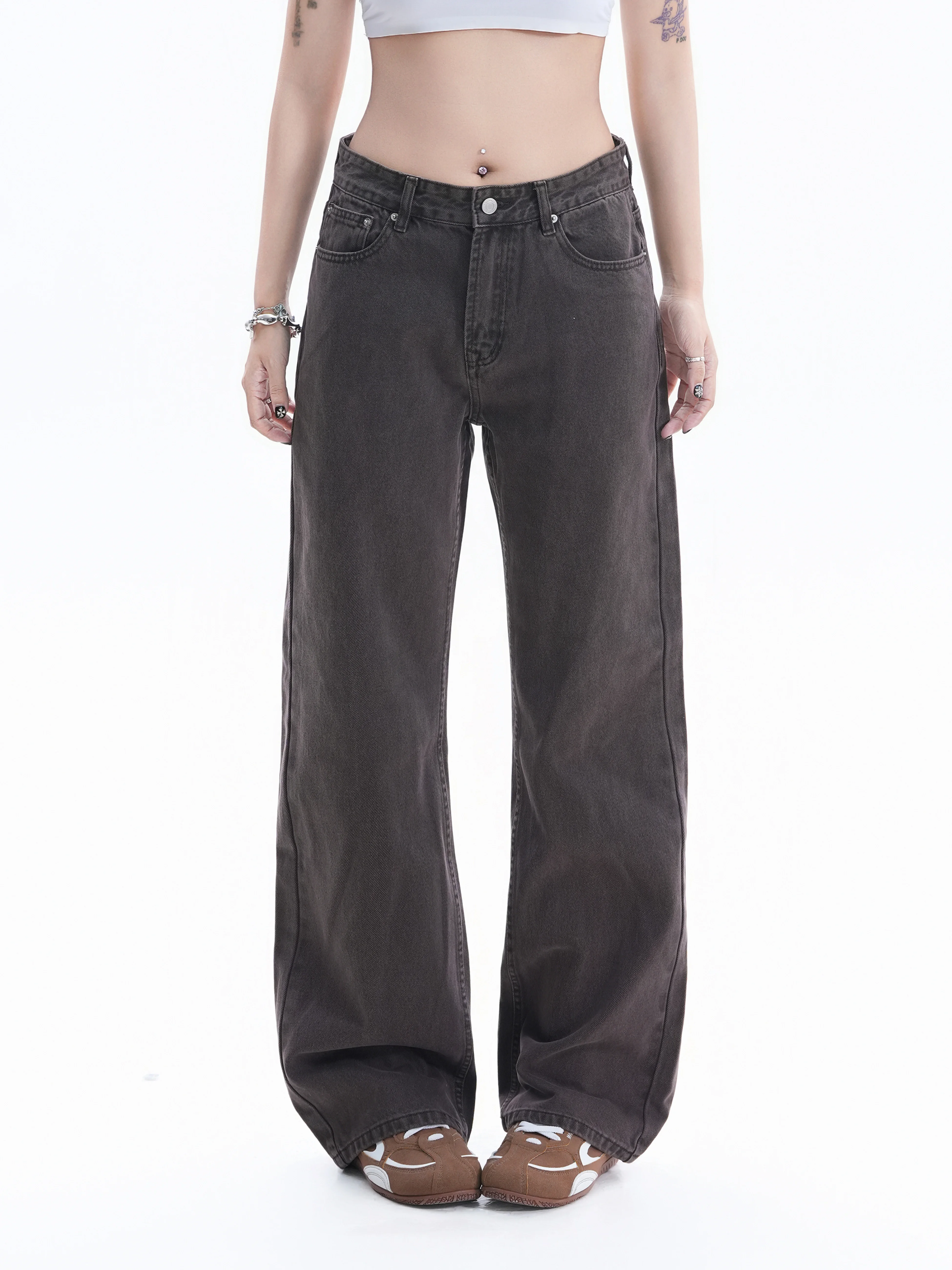 

Vintage American Style Distressed Wide Leg Pants Women Loose Straight Neutral Street Basic Long Trousers Summer Natural Waist