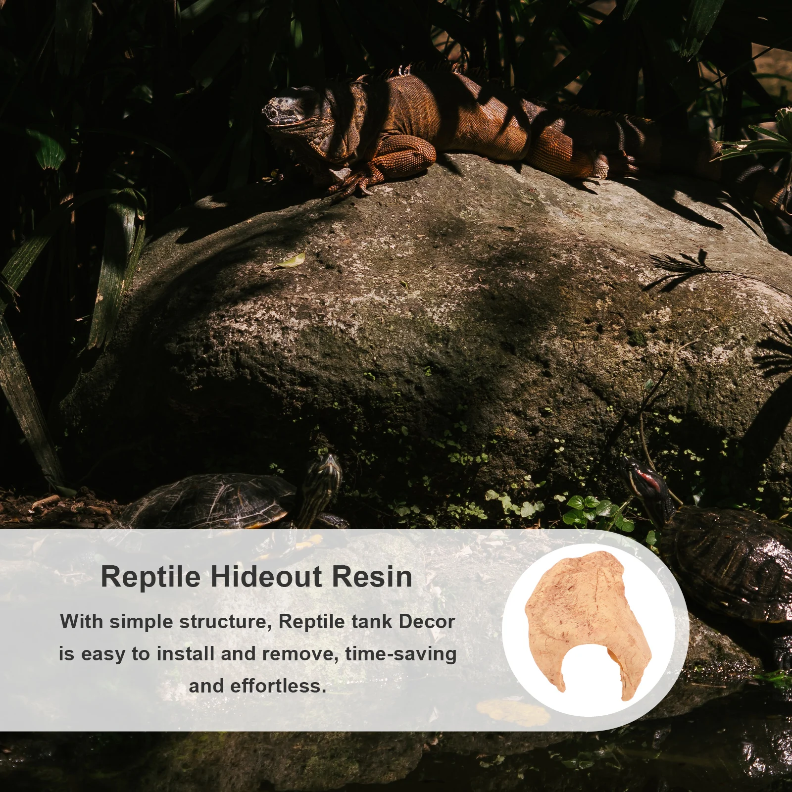

Small Reptile Hideout Resin Cave Lightweight Reptile Shelter Turtle Lizard Tank Hiding Place Basking Platform Reptiles Tank Hide