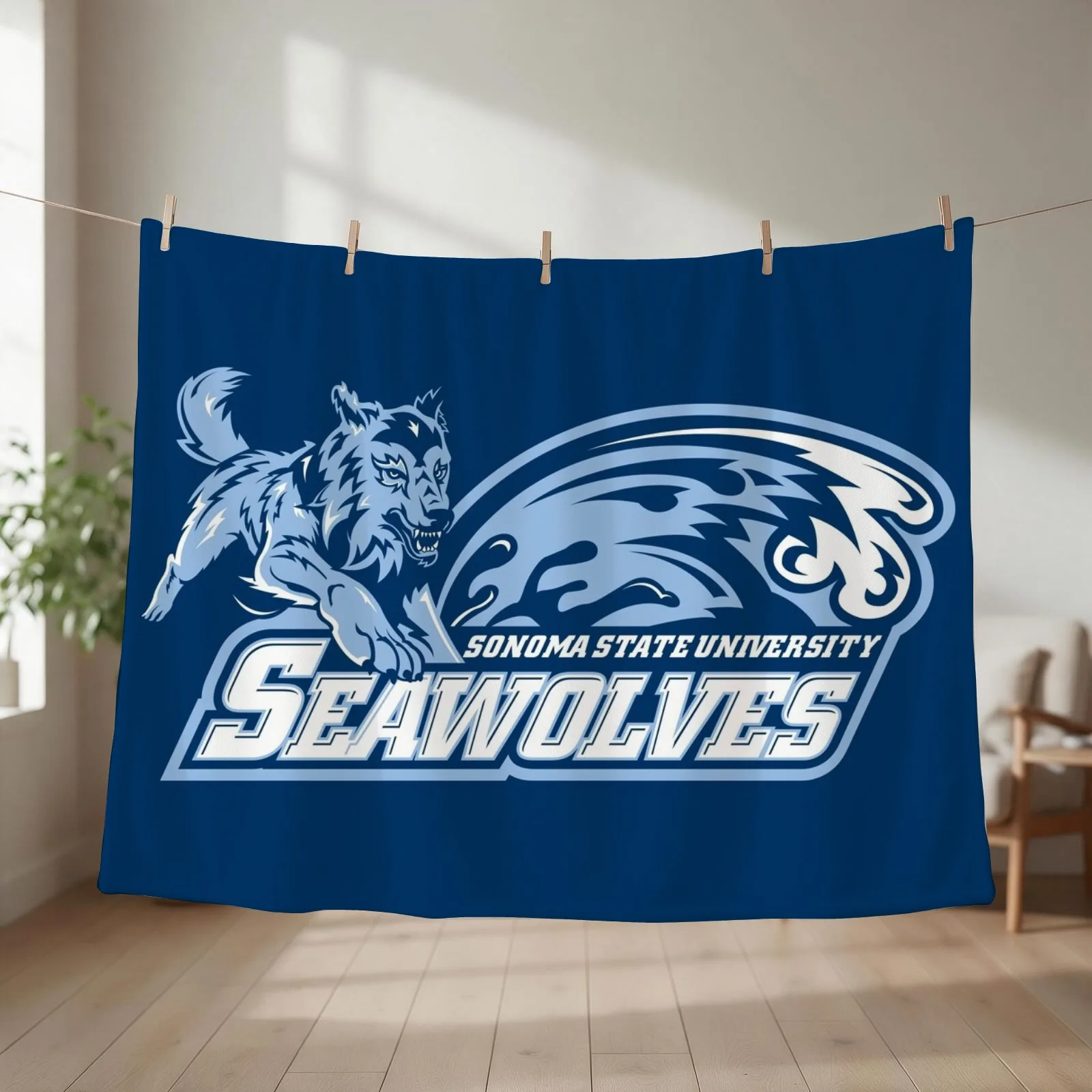 SSU The Seawolves, Sonoma State University California Throw Blanket couch cozy soft plush fuzzy picnic outdoor blanket