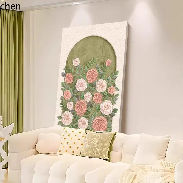 Ht  cream style living room decorative painting rose entrance floor-to-ceiling mural sofa background wall hanging painting