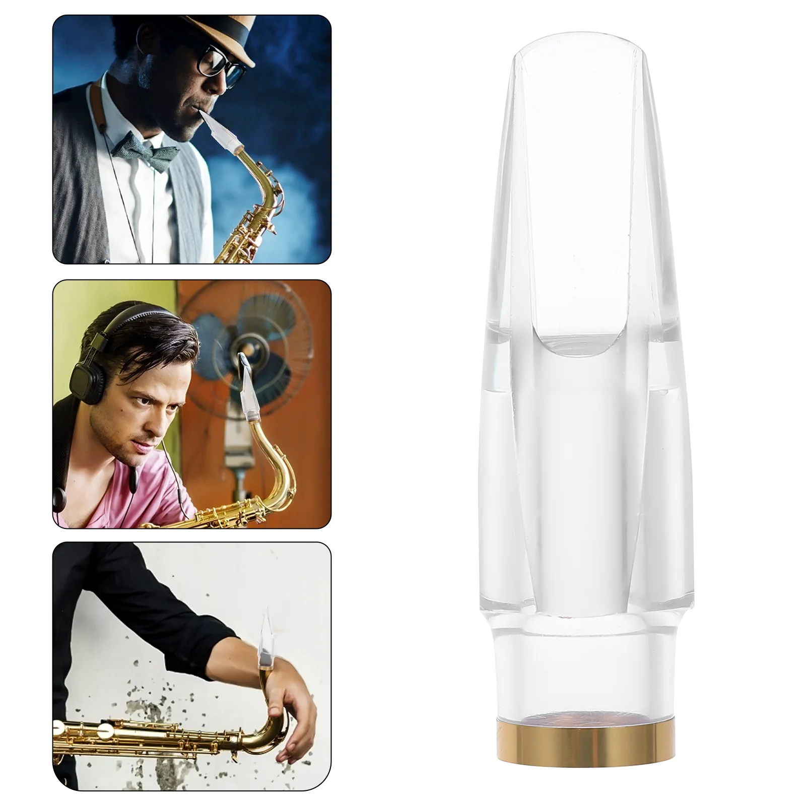 

1pc Professional Saxophone Mouthpiece White Metal Ring Design Precision Cut Compatible With Alto Saxophone Durable Abs Material