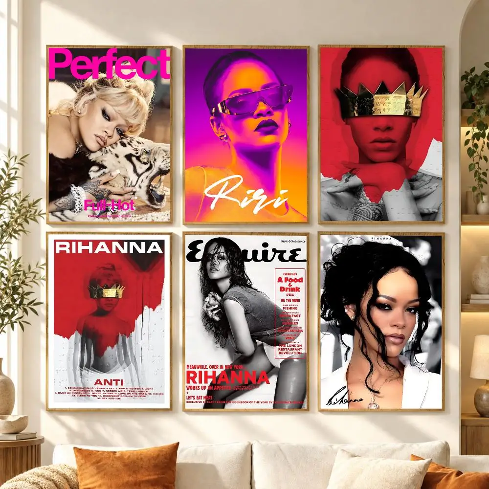 Luxury Pop Singer R-Rihanna Poster Premium Modern Waterproof Wall Art Pictures for Bedroom Living Room Bar Decor