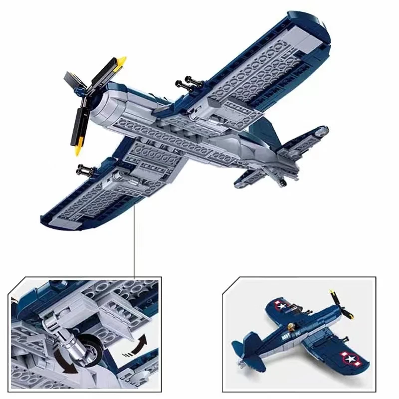 US Vought  Corsair F4U Fighter Propeller Airplane Building Blocks World War II  WW2 Military Bricks Toys Christmas Gift 550PCS