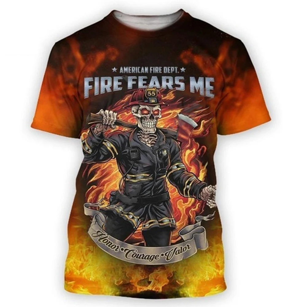 Firefighter T-Shirts Fireman 3D Print Men Women Round Neck Short Sleeve T Shirt Tops Harajuku Cosplay Uniform Tees Man Clothing