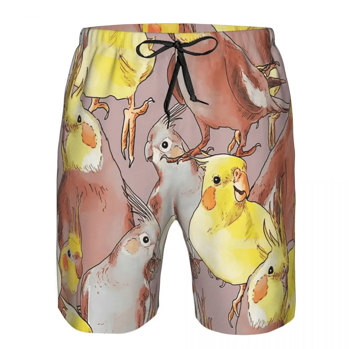 Cute Cockatiel Bird Pattern Trunks Beach Board Shorts Casual Quick Dry Swim Summer Men Pants