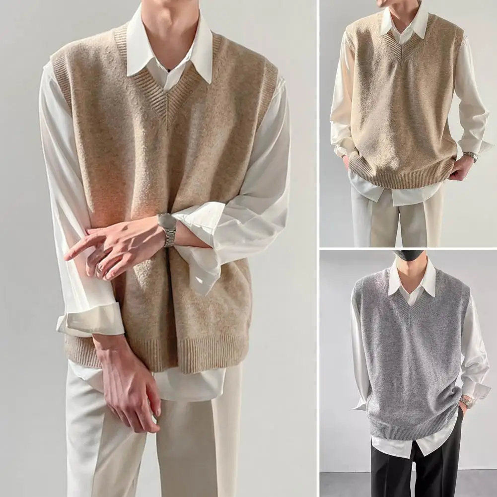 

Vest Waistcoat V Neck Knit Sweater Male Sleeveless Large Size 2025 Men's Clothing Trend Pullover Sweater Casual Loose Fit
