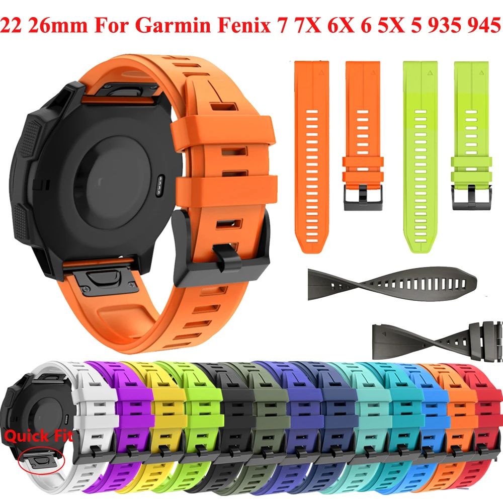 

26 22mm Silicone Watchband Strap For Garmin Fenix 5 Fenix 6 7 945 EPIX Silicone Easyfit Wristband For Fenix 5X Fenix 7X 6X Watch