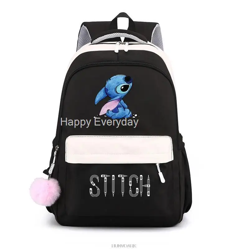 Mochila de Nylon de grande capacidade com fivela de inserção, mochila simples impressão, Lilo e Stitch, cor sólida, mochila para laptop, feminina e