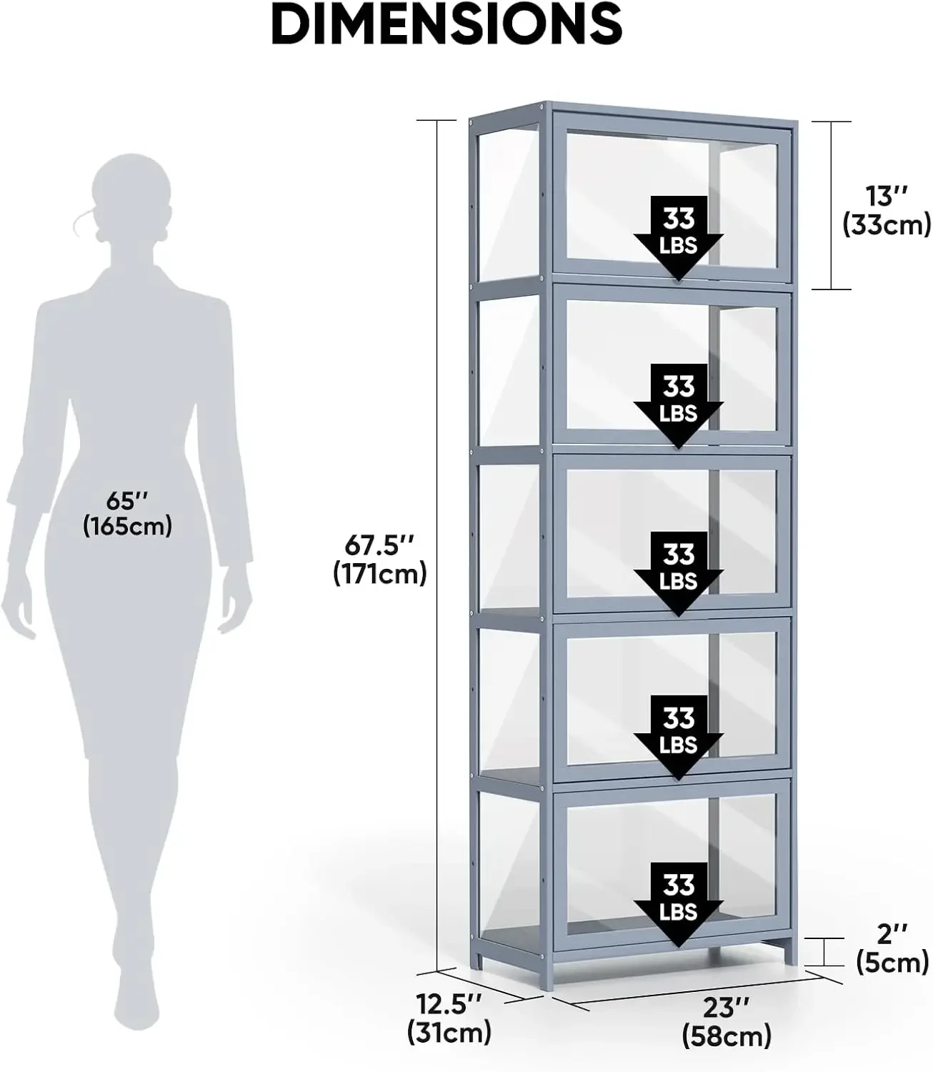 USA Stock 5-Tier Display Cabinet with Acrylic Doors, 68
