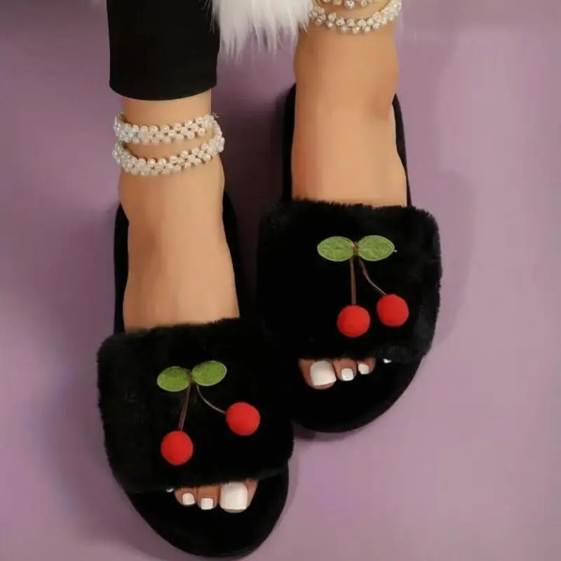 Niedliche Erdbeer-Plüsch-Hausschuhe für Damen, Winter 2026, Weiche Flauschige Plüsch-Innenschuhe, Komfortable Weiche Sohle, Warme Schuhe, Größe 45 – Detail 3