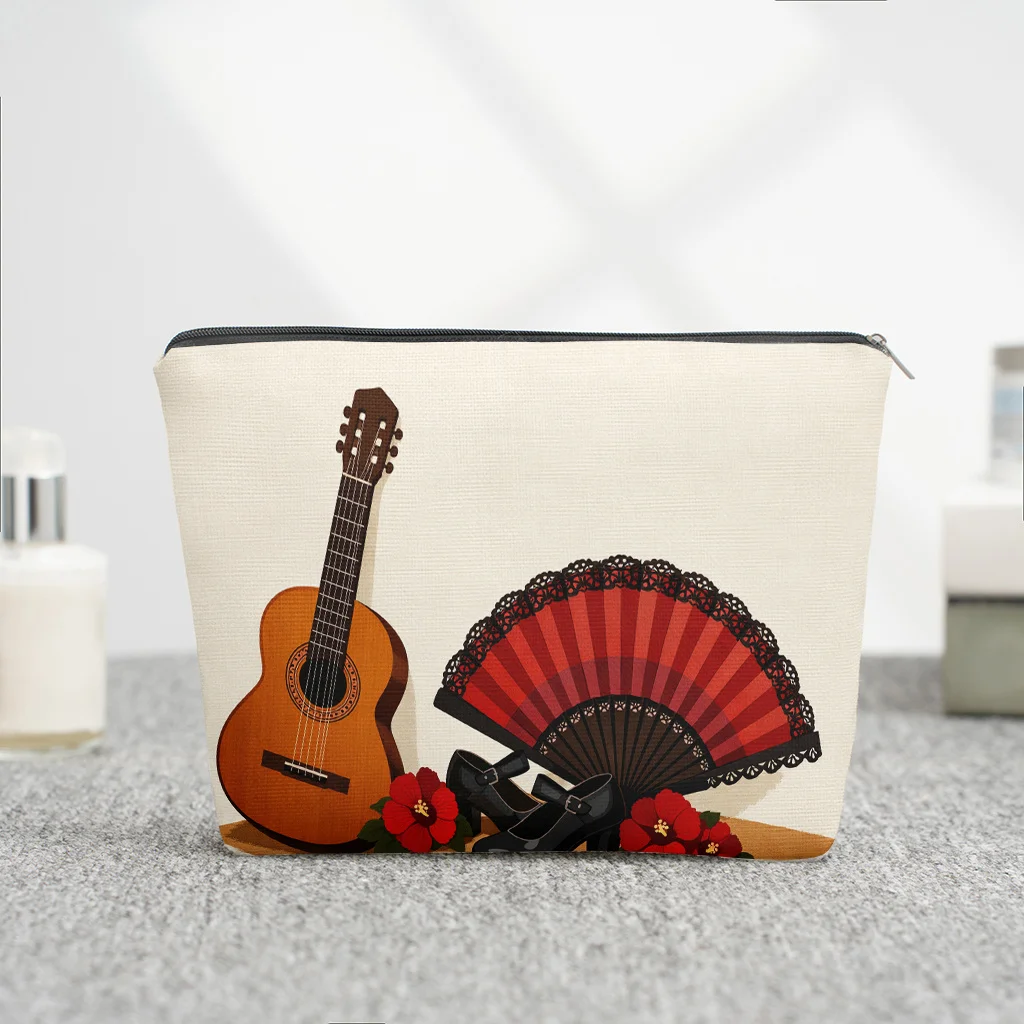 1 Piece Guitar Red Floral and Shoe Combination Makeup Bag - Multifunctional Zipper Pouch for Women, Perfect Travel Zipper Storage Bag, Fun Birthday Gift