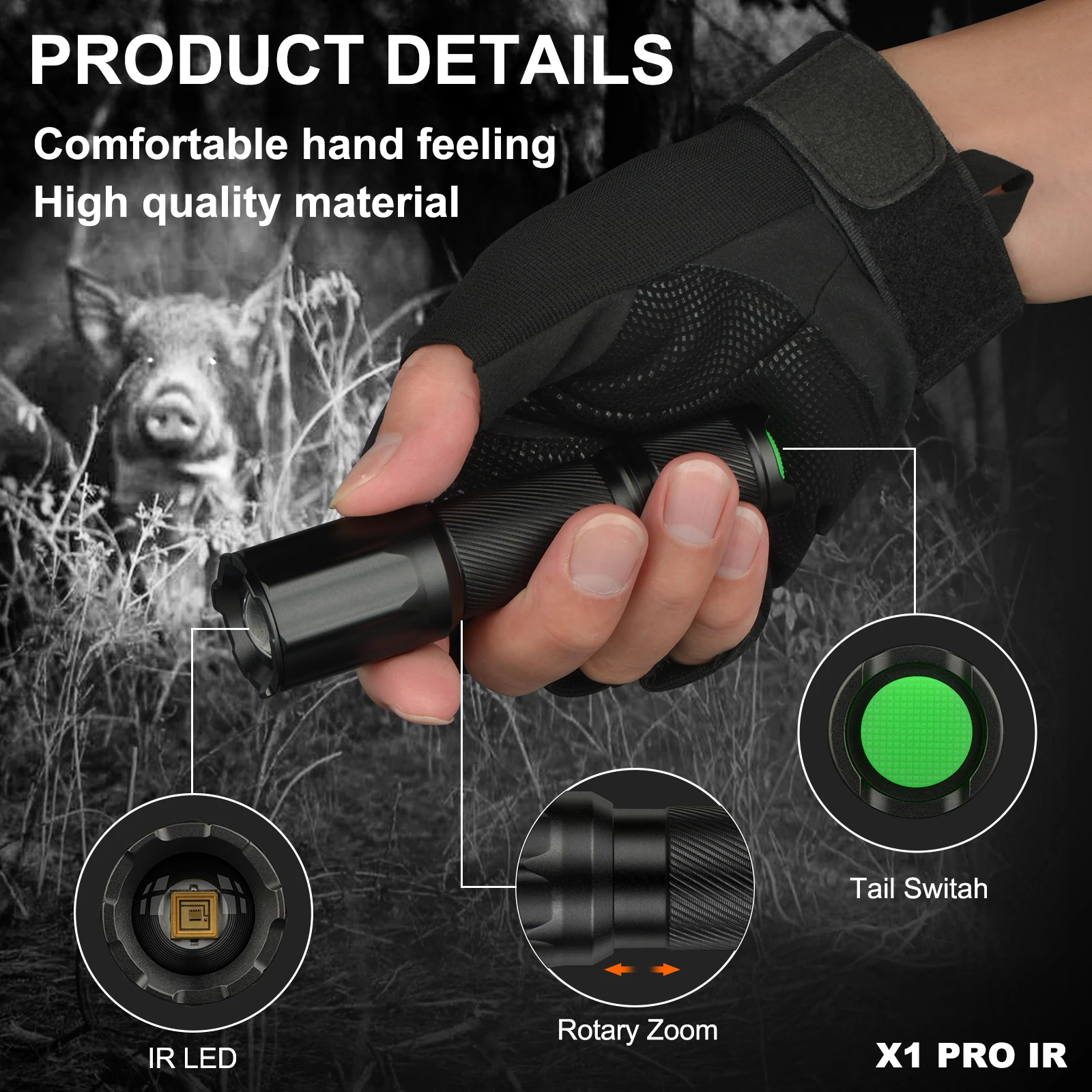 ANEKIM X1 Pro IR Torch 850nm Infrared Light  Invisible To The Naked Eye  Zoomable  for Outdoor Night Observation Hunting