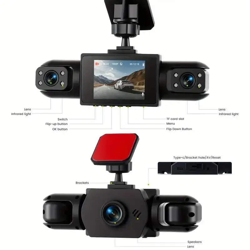 1080 P driving recorder 4-channel front view function circular video recording 24-hour monitoring is applicable to any vehicle t