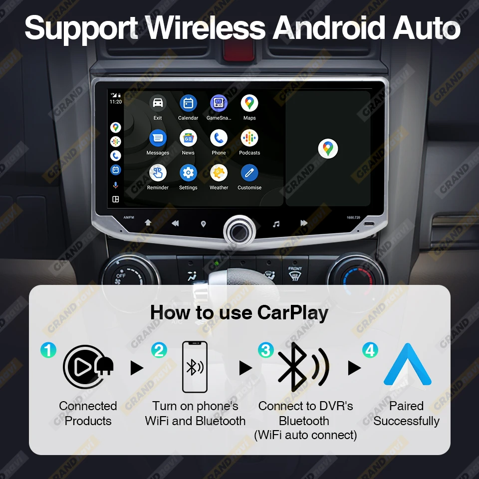 10.88 inch Android 13 Car Radio Stereo Multimidia Wireless Carplay Android Auto With Mobile Holder Type-C Charging WIFI 4G GPS