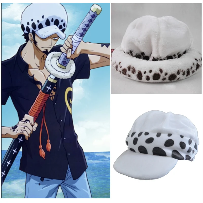 

Halloween Anime Trafalgar Law Hat Cosplay Costumes Unisex White Spot Plush Cap Accessories Eternal Memory Gift Prop Collection