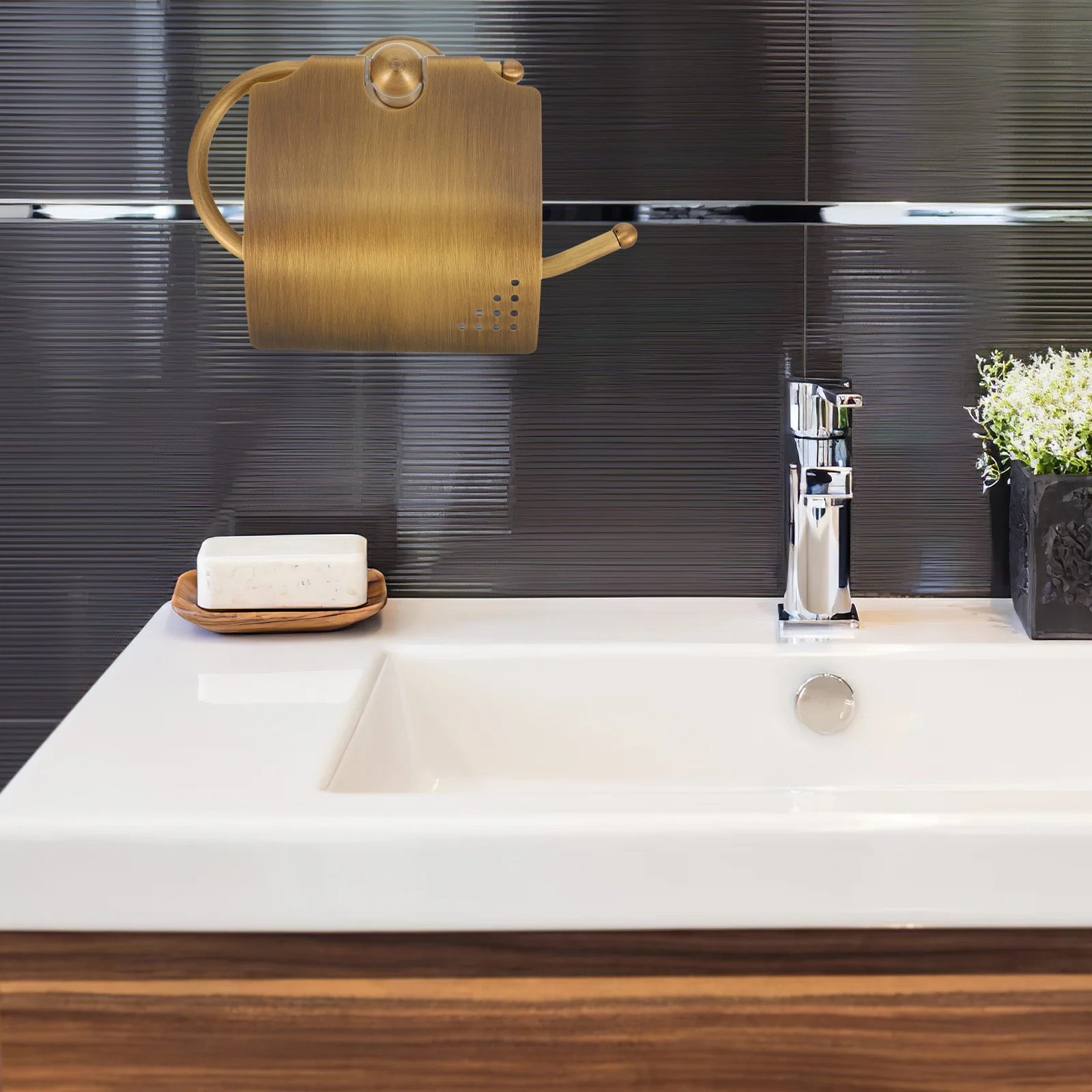 

Brass Toilet Tissue Holder Premium Roll Paper Rack Durable Vintage Curved Cover Bathroom Storage Shelf Accessory