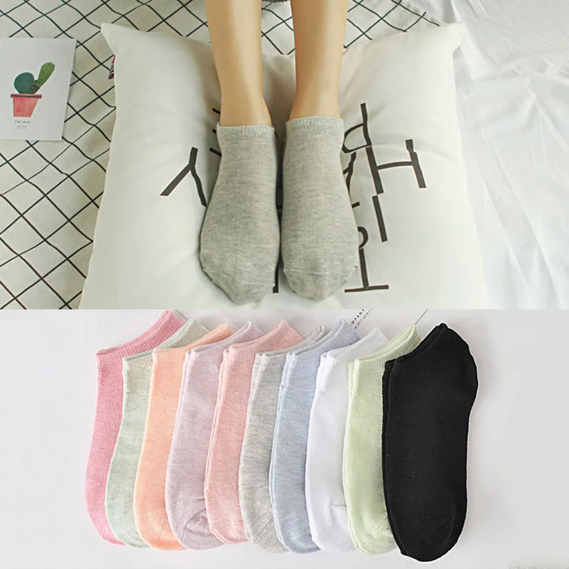 10pcs=5 Pairs/lot Ankle Socks Womens Female Girls Soft Cotton Casual Fashion Simple Soild Candy Colors Short Socks Spring Summer