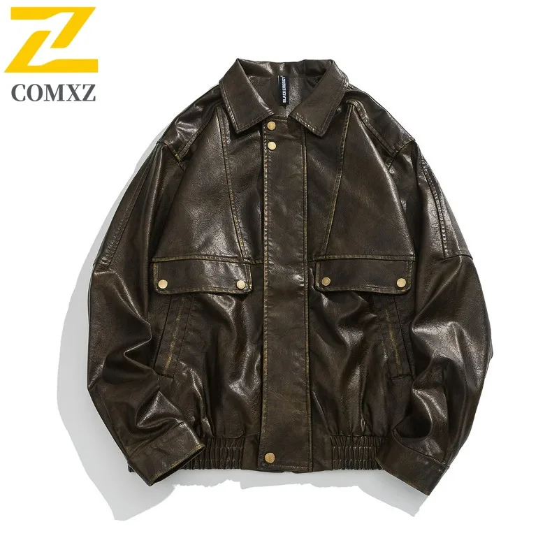 

COMXZ Мужская куртка Chaqueta, высококачественная уличная роскошная кожаная куртка в стиле ретро, повседневная ветровка для прогулок, куртка выходного дня, куртка Gorpcore