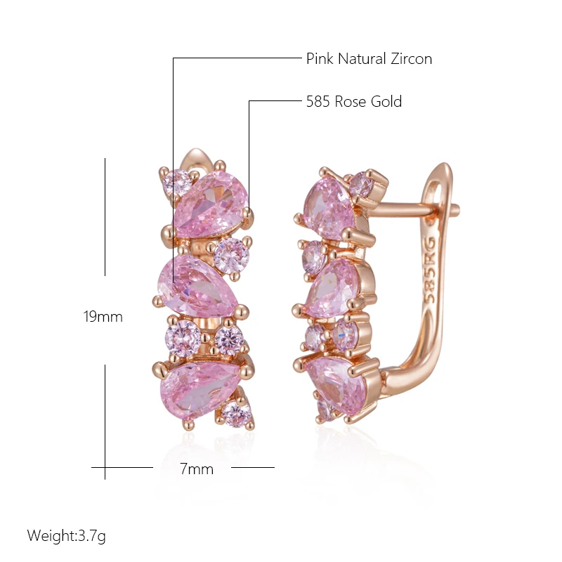 Kinel Hot Shiny Pink Natural Zircon Full Paved Drop Earrings For Women Luxury Party 585 Rose Gold Color Daily Fine Jewelry Gift