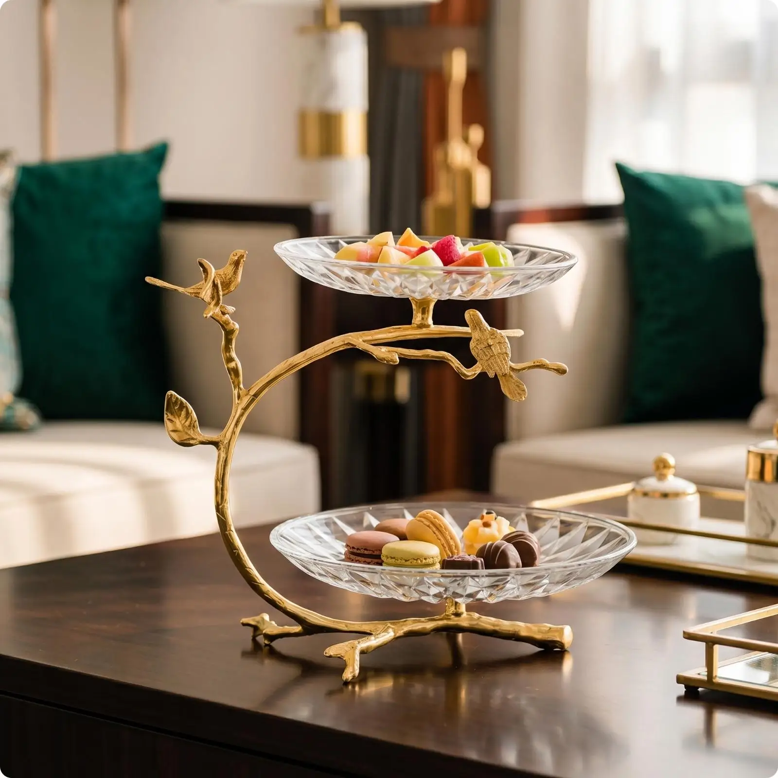 2-Tier Serving Stand Two-Tier Fruit Tray Stand Branch-Shaped Faceted for Candy