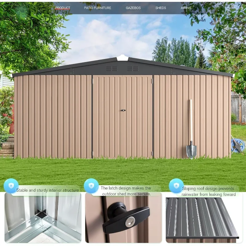 Large Steel Yard Shed,14' x 12' Shed Outdoor Metal Storage, Large Storage Sheds & Outdoor Storage Clearance 14' x 12'