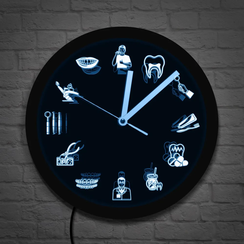 Dentist Dental Clinic Wall Clock Endodontist Sign Tooth Dental Office Hygienist LED Lighting Decor Dentist Endodontist Gift