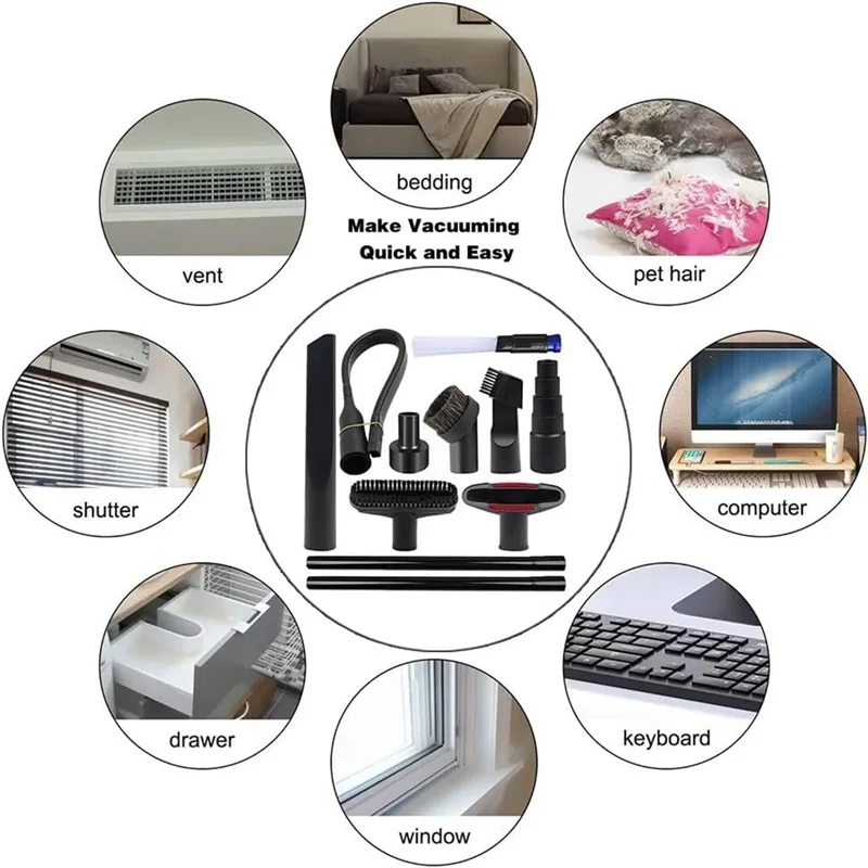 11 قطعة مرفقات مكنسة 2 1/2 بوصة إلى 1 1/4 بوصة إلى 1 3/8 بوصة و1 7/8 بوصة إلى 1 بوصة طقم محوّل خرطوم مكنسة كهربائية كما هو موضح من البلاستيك #4