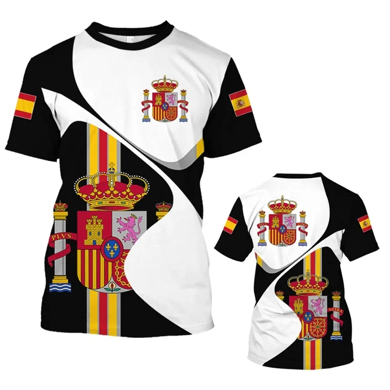 Camiseta gráfica vintage de España para hombre, camisetas con estampado 3D de la bandera española, camisetas de manga corta extragrandes, ropa de calle, camisetas con cuello redondo