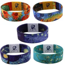Wholesale Van Gogh Art Cloth Stretch Wristband Bracelet Flexible Wrist Band Cuff Fabric Sports Casual Bangle For Women Men
