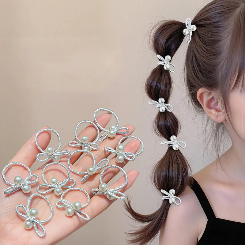 10 PCS New Lovely Pearl Bow Girls Elastic Hair Bands Children Hair Accessories Hair Ties
