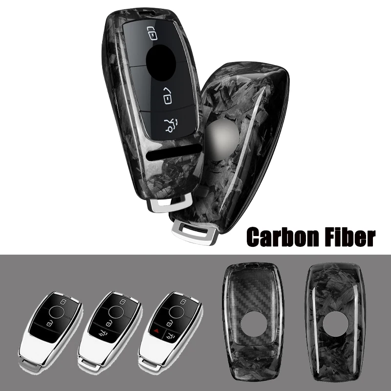 

Carbon Fiber Car Remote Smart Key Fob Case Cover Holder Bag With Keychain For Mercedes Benz A B C E S G AMG GLC GLB
