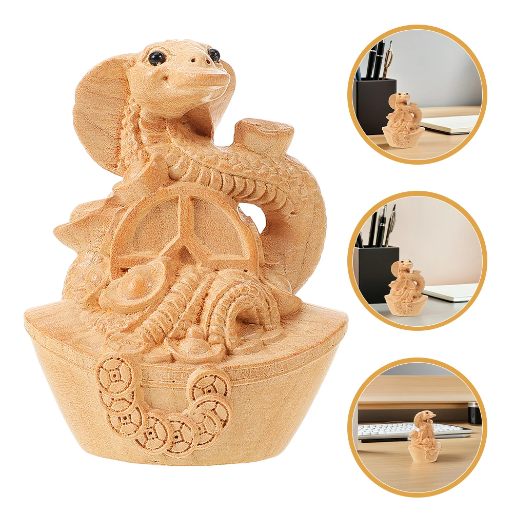 

2pcs Wood Snake Statue Feng Shui Zodiac 2025 Year Of The Snake Sculpture Ornament For Home Office Desktop Decoration Carved